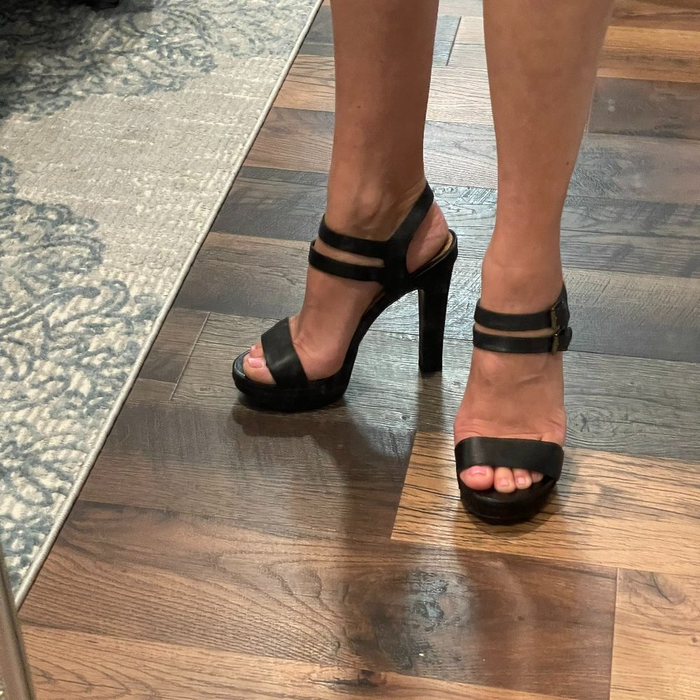 Ralph Lauren, Black Leather Strappy High Heel, 8B